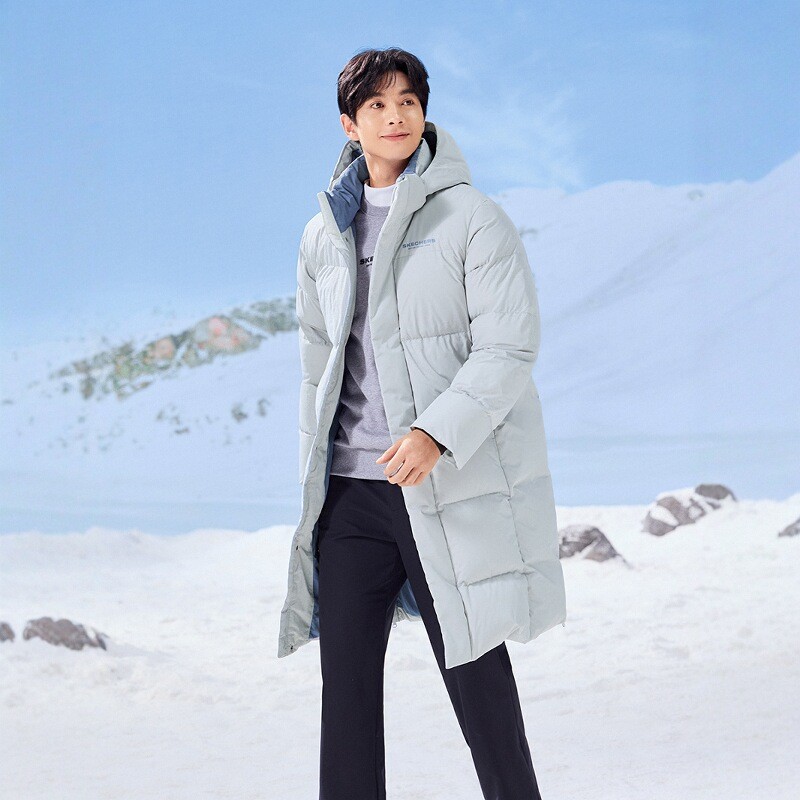 斯凯奇男子连帽梭织长款羽绒服