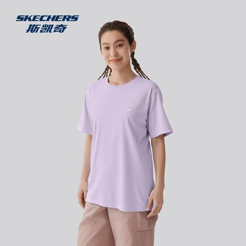 Skechers斯凯奇女子夏季新款针织短袖纯棉透气休闲T恤衫L225W276