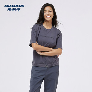 Skechers斯凯奇女子秋季休闲圆领T恤衫舒适宽松运动短袖L324W010