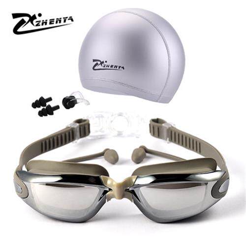 振亚泳镜电镀游泳眼镜高清防水防雾近视大框男女士游泳装备三件套