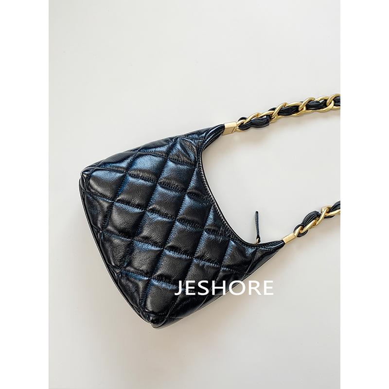 JESHORE 断货王！24A细腻油蜡羊皮hobo腋下包链条质感单肩包女