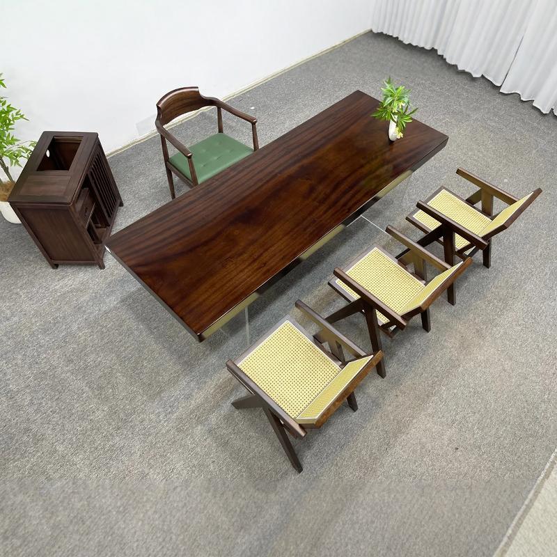 乌金木胡桃木实木原木大板茶桌茶台办公书桌工作台奥坎黑檀老板桌