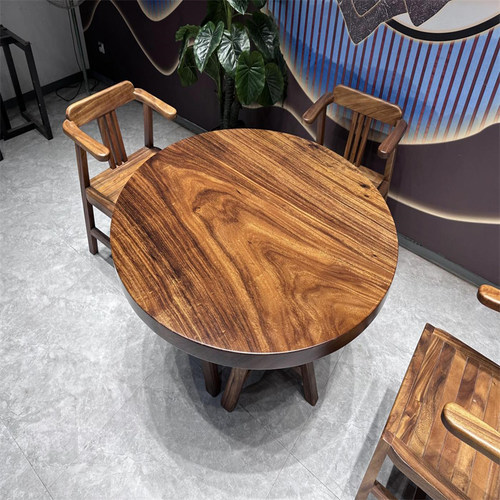 南美胡桃木实木圆桌129*129*6家用整板原木大板餐桌整块大板桌