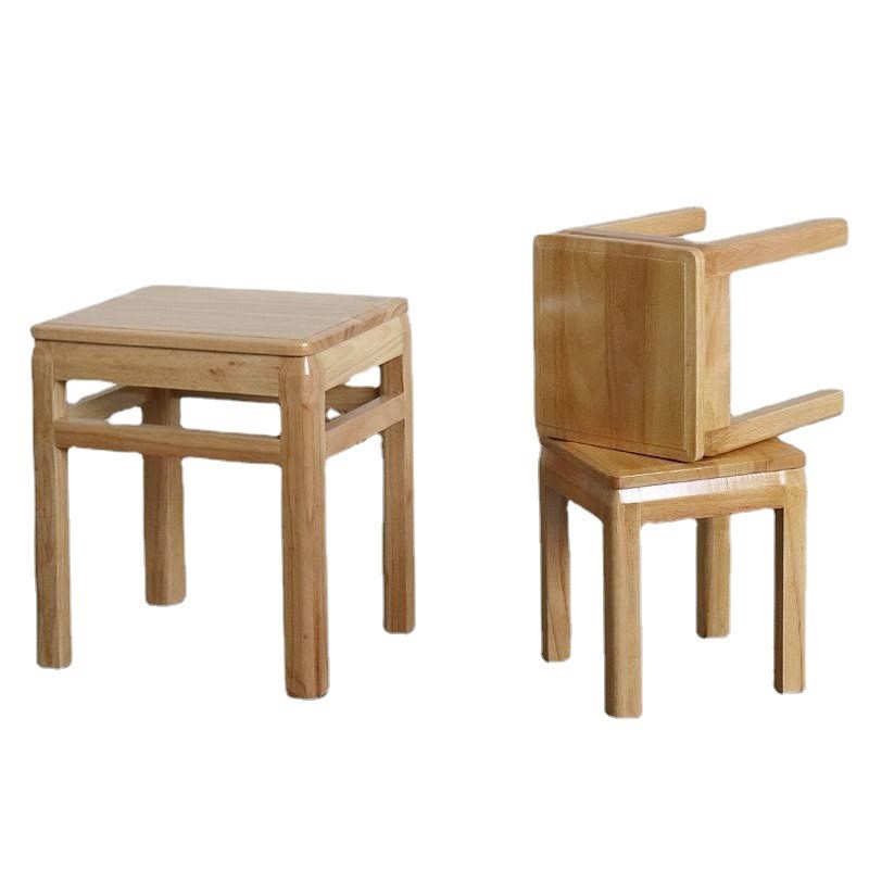 .实木方凳木凳子家用中式复古板凳可摞叠木櫈餐桌椅方形木头凳子