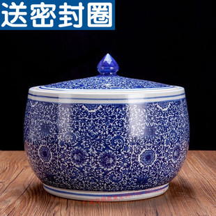陶瓷米缸米桶咸菜鸭蛋酱菜腌菜坛子装 油罐水J缸20斤30斤10带盖家