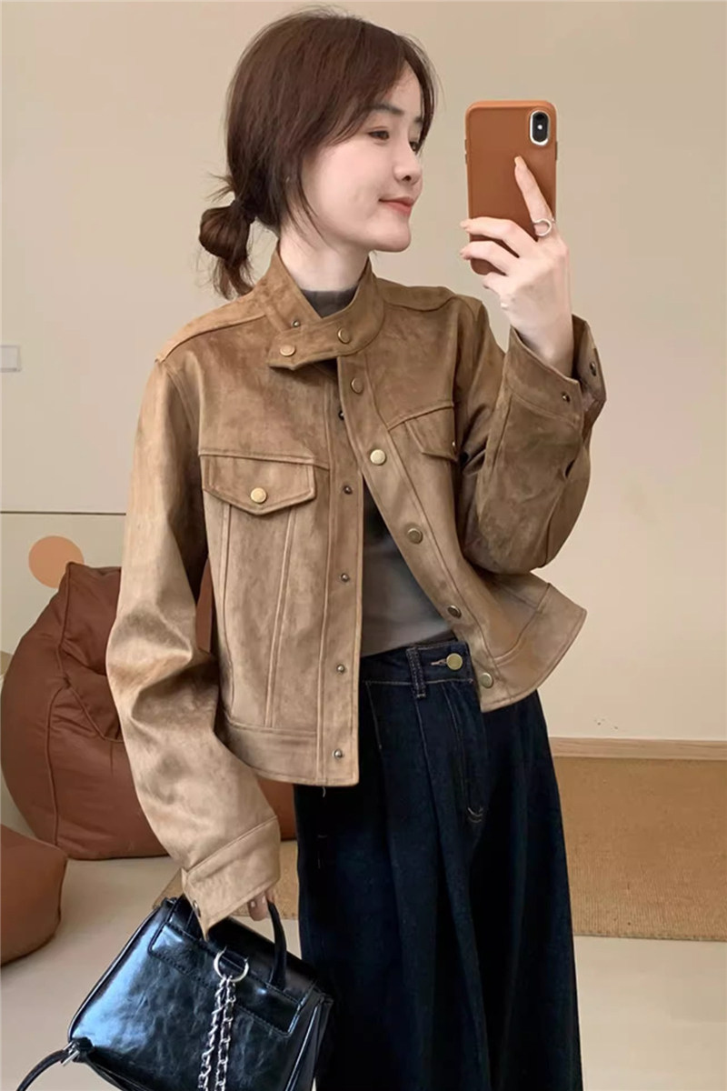 加绒麓皮绒外套女短款小个子春秋2024新款宽松气质高级感夹克上衣