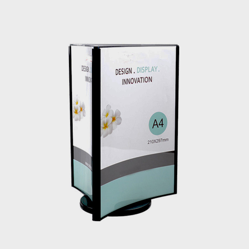 a4亚克力三面旋转酒水台牌相片框图片目录架广告彩页资料展示架