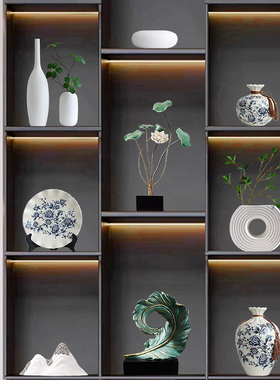 新中式摆件客厅玄关博古架摆设客厅酒柜办公室软装饰书房茶室摆件