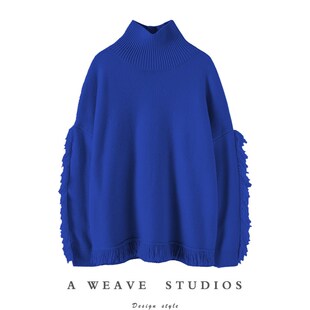 拍照贼上镜~重磅加厚高领流苏羊绒衫女纯羊绒毛衣套头秋冬宽松