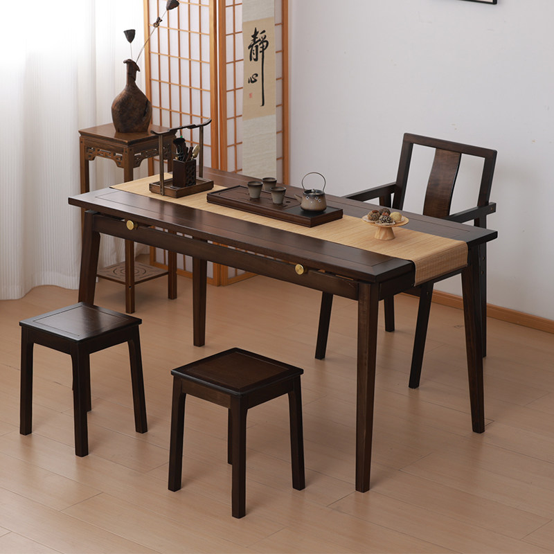 胡桃木茶桌新中式禅意茶室桌家用实木茶桌椅组合办公室客厅泡茶台