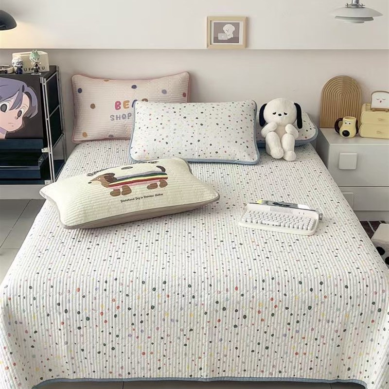 韩式纯棉加厚卡通可爱儿童绗缝床H盖床垫床单三件套可定做