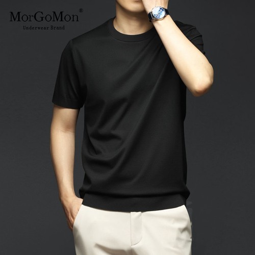 高端短袖T恤男夏季纯色薄款圆领半袖丝光棉纯棉打底针织衫男短袖