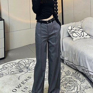 高腰垂感西装 子女休闲阔腿裤 长裤 早秋裤 拼色直筒裤 2023欧货潮女裤