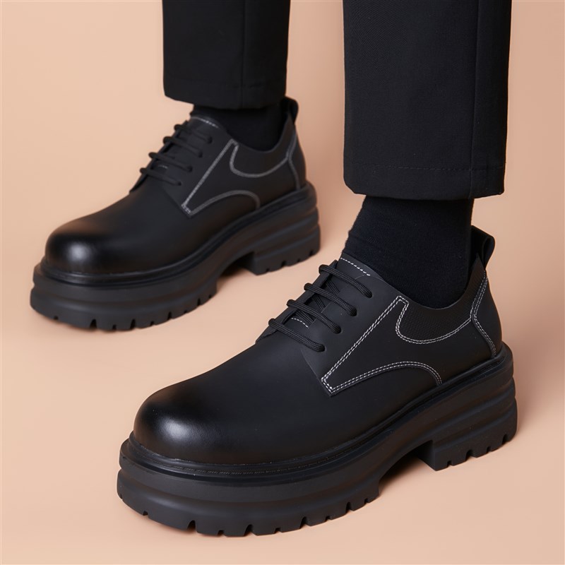 男士厚底正装皮鞋圆头p青年商务休闲英伦风素面透气增高大头皮鞋