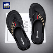 凉鞋 男拖男士 潮牌个性 真皮沙滩夹脚拖鞋 人字拖男夏季 外穿2024新款