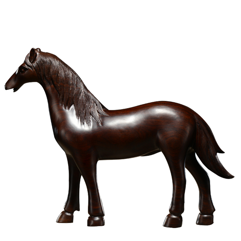 黑檀木马摆件实木雕刻工艺品十二生肖马到成功家居办公装饰品送礼