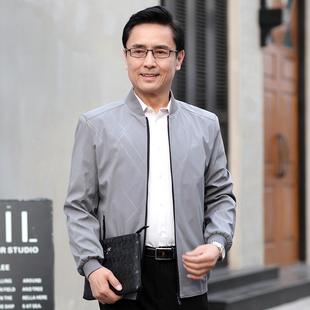夏季薄款外套中年男士夹克休闲男装父亲中老年P人夹克衫爸爸春秋