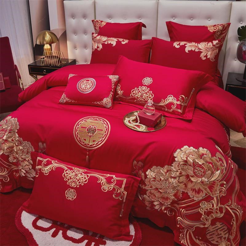 3n公主婚礼结婚床上用品四件套陪嫁八件套红色U纯被子一整套喜
