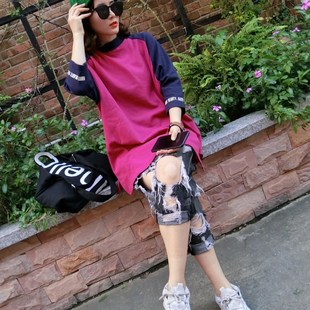新款冬装韩版宽松大码撞色上衣女时尚个性字母高领长袖t恤打底衫