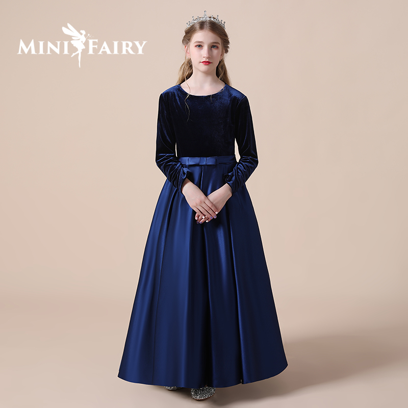 儿童高端礼服长袖丝绒表演服公主裙女童音乐会主持V人高档晚礼服