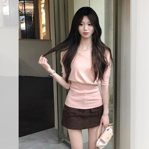轻熟风修身显瘦圆领短袖T恤女
