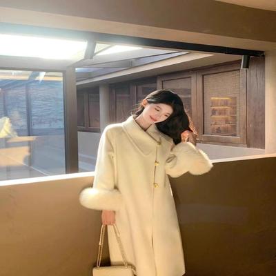 冬双面富家千金羊毛韩版羊毛外套气质长款秋冬大衣真狐狸袖毛碳灰