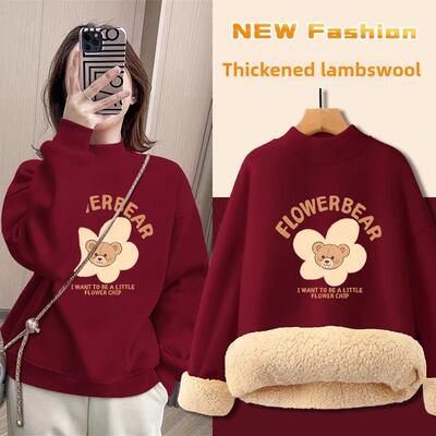 东北超特厚保暖一体羊羔绒毛衣半高领卫衣女秋冬加绒加厚内搭打底