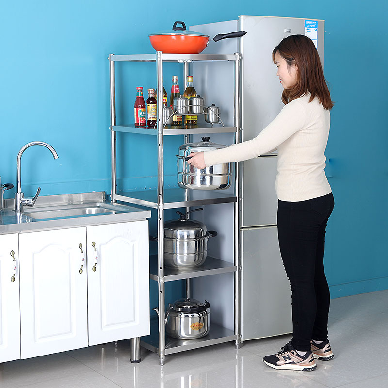 加厚不锈钢厨房夹缝置物架30冰箱缝隙储物架多层落地收纳架可加轮