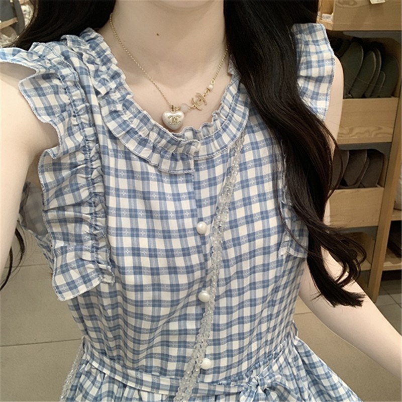 高中女生复古无袖连衣裙夏2025新款初中学生甜美气质学院风中长裙