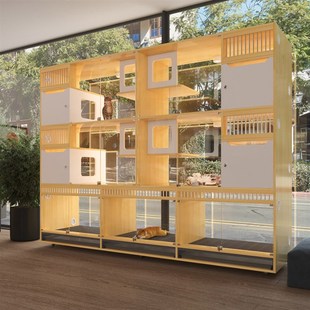 实木狗柜子展示柜宠物店寄养狗笼子家用宠物柜猫狗一体三层展示柜