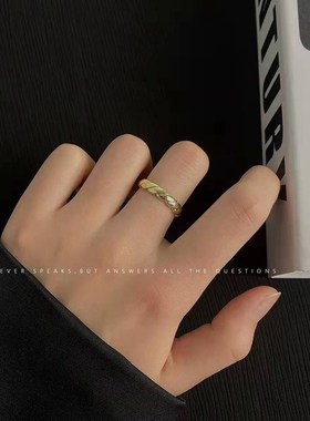 高级感麻花金属开口戒指复古冷淡风简约哑光指环女生气质百搭配饰