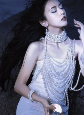 古装汉服肩链宫廷复古珍珠背心婚纱礼服身体链走秀T台影楼拍摄