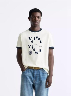 24夏季男装 白色美式潮流印字圆领短袖T恤 62R24306 251