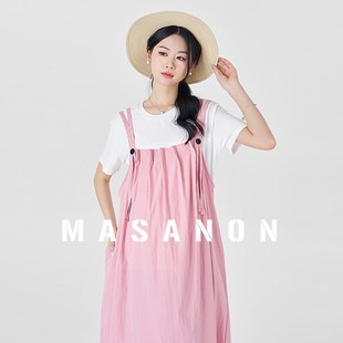 孕妇背带裙套装夏季纯色T恤上衣连衣裙两件套新R款夏装宽松吊带裙