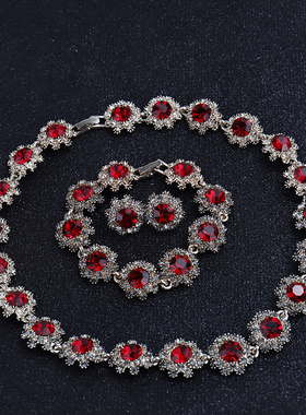 水晶项链女短款水晶满钻超闪网红首饰手链耳钉套装气质装饰配饰品