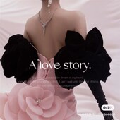 新娘手套婚紗礼服黑色影楼拍照化妆造型款 遮手臂长款 泡泡手袖 臂袖