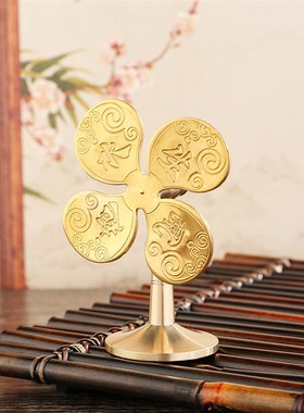 纯黄铜风生水起小风扇手把件财源滚滚风车小摆件家居办公室装饰品