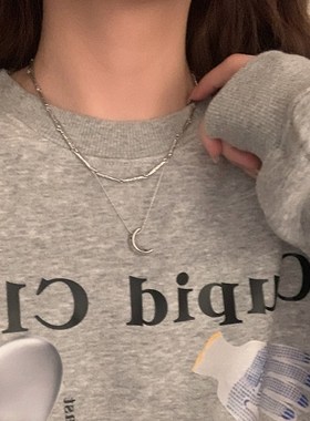简约韩风 甜酷双层叠戴项链卫衣毛衣链小众设计感高级复古锁骨链