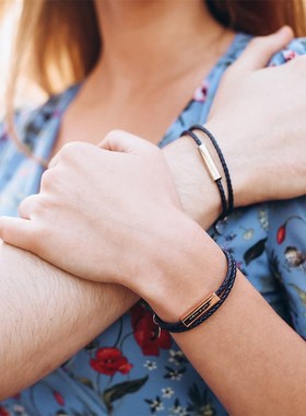 不锈钢编织皮绳情侣手链一对支持刻字七夕情侣手链双圈潮牌手环