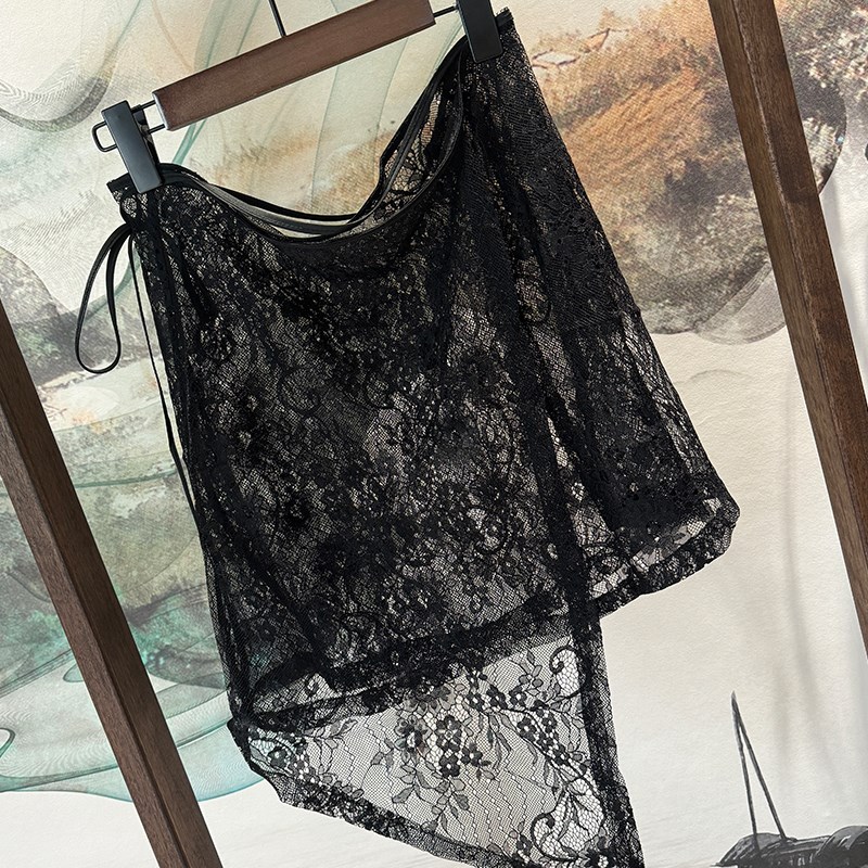 黑色半身裙女2025春季新款高腰显瘦时尚叠穿不规则蕾丝屁帘围裙潮