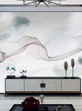 电视背景墙壁纸北欧2o022家装客厅影视墙布蓝色羽毛壁布8d沙发墙