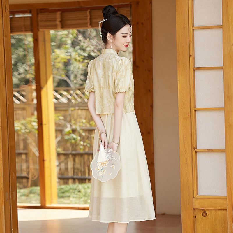 新中式国风女装2024新款夏季小个子妈妈年轻款日常改W良旗袍连衣