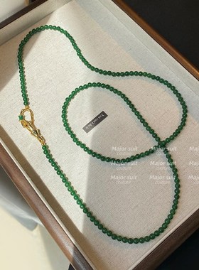 新中式国风项链碧玉双层叠戴长款绿色串珠锁骨链女轻奢小众毛衣链