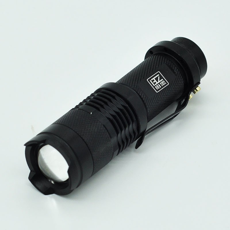 LED强光手电筒 单车自行车照明灯 Q5伸缩变焦带笔挂68g