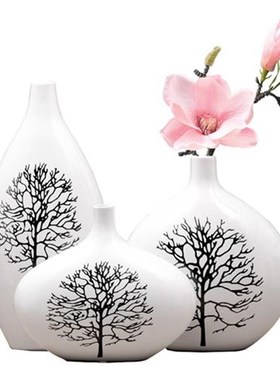 现代简约陶瓷花瓶摆件客厅插花三件套装饰品办公室电视柜家居饰品
