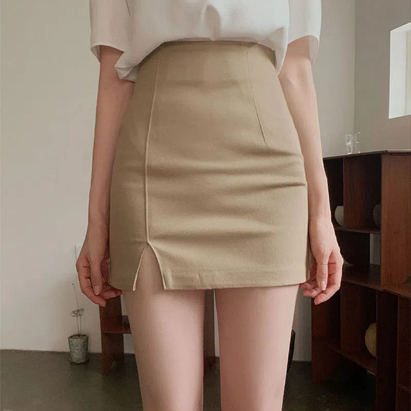 黑色毛呢半身裙女秋冬2023新款高腰包臀显瘦紧身性感a字开叉短裙