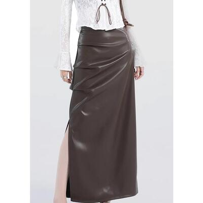 韩系褶皱包臀显瘦A字中长裙子女