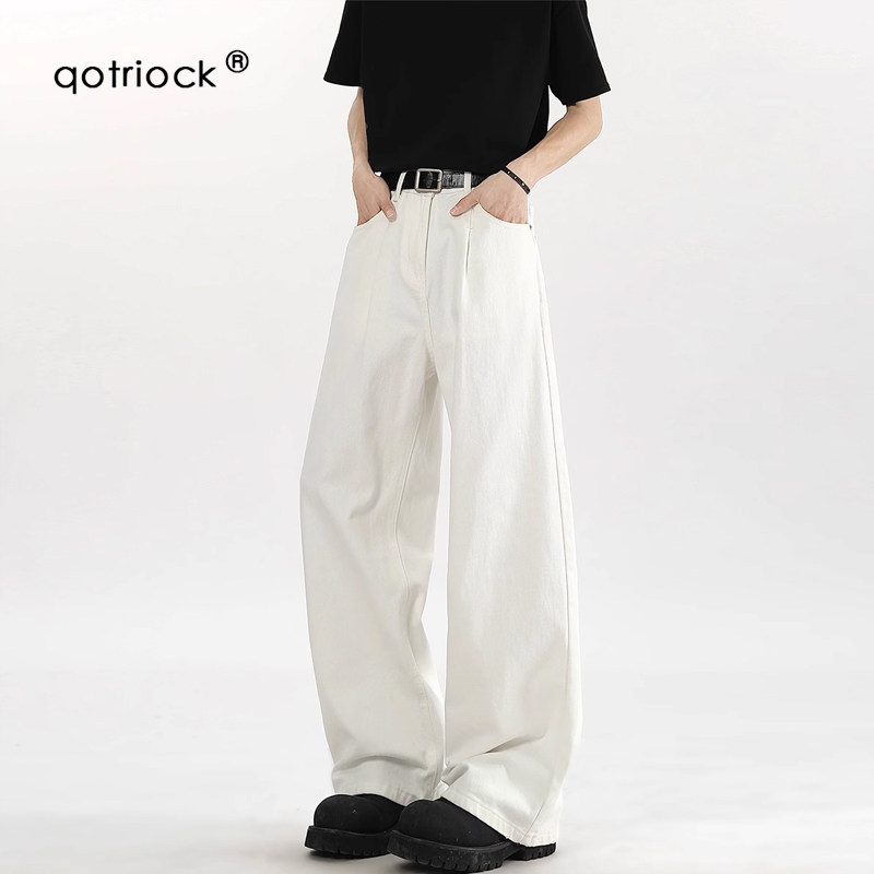 QOTRIOCK美式白色牛仔裤男女春季图片