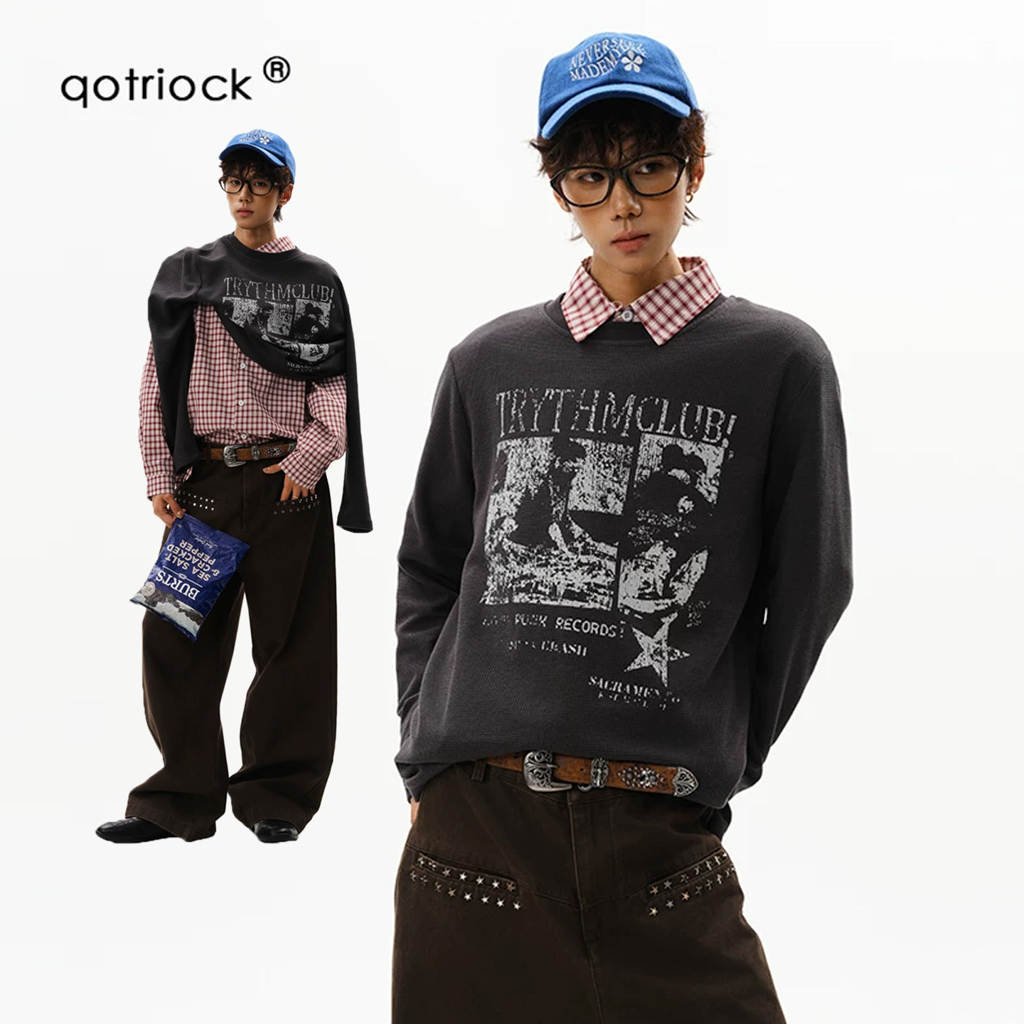 QOTRIOCK美式高街轻亚风长袖t恤图片