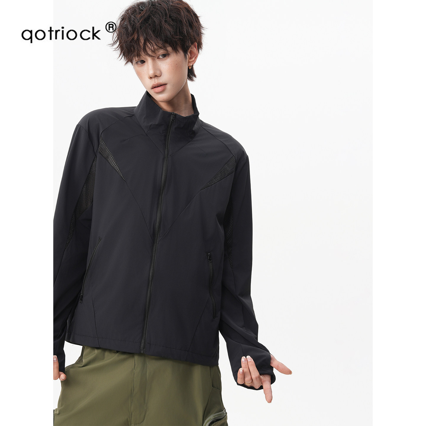 QOTRIOCK美式网眼拼接立领防晒衣图片